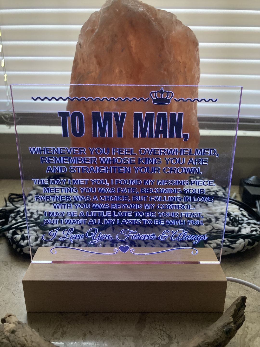 Customer photo review of To My Man "I Love You Forever & Always" Acrylic Plaque - AC08