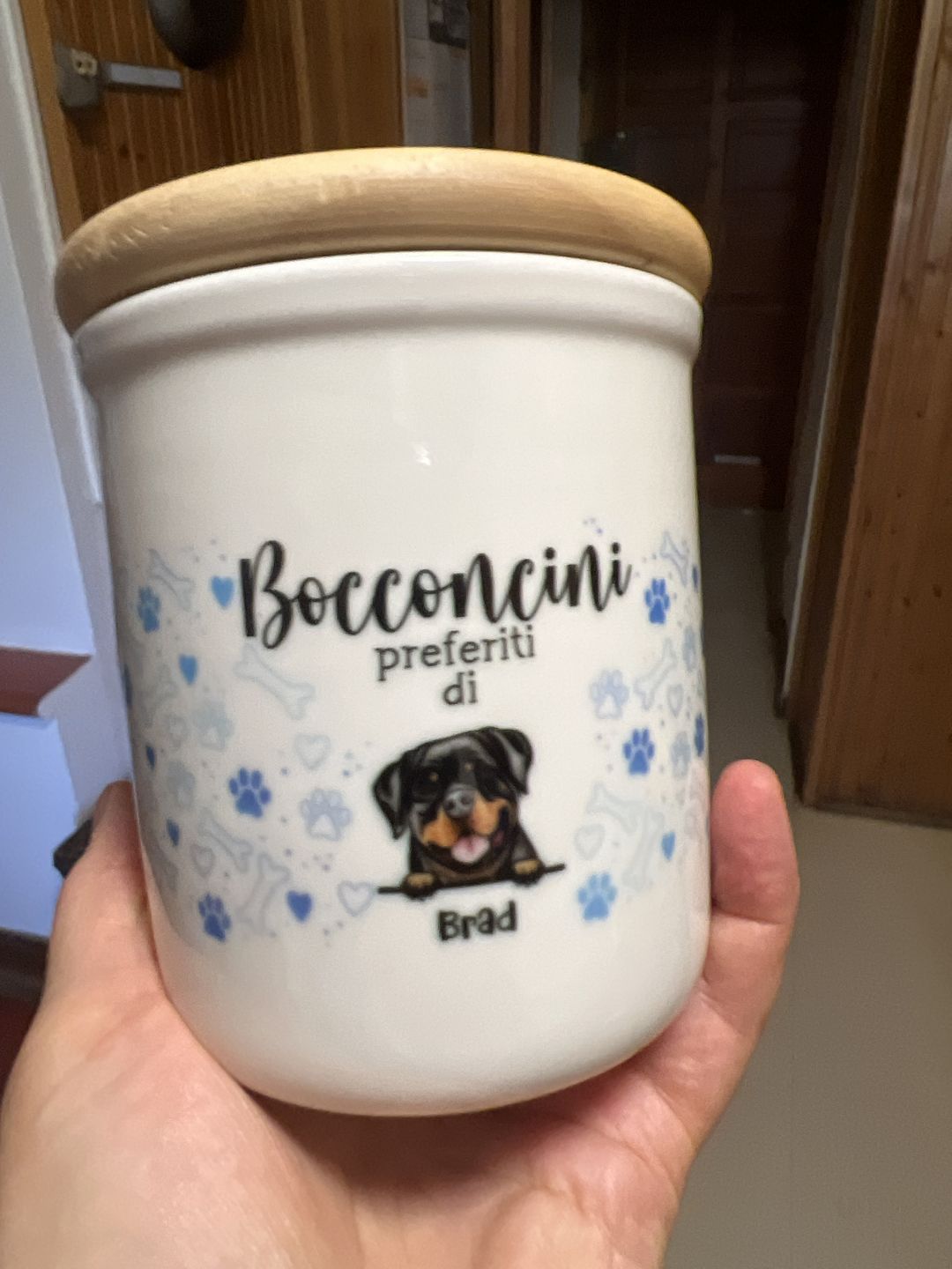Customer photo review of Bocconcini preferiti - Porta bocconcini personalizzato