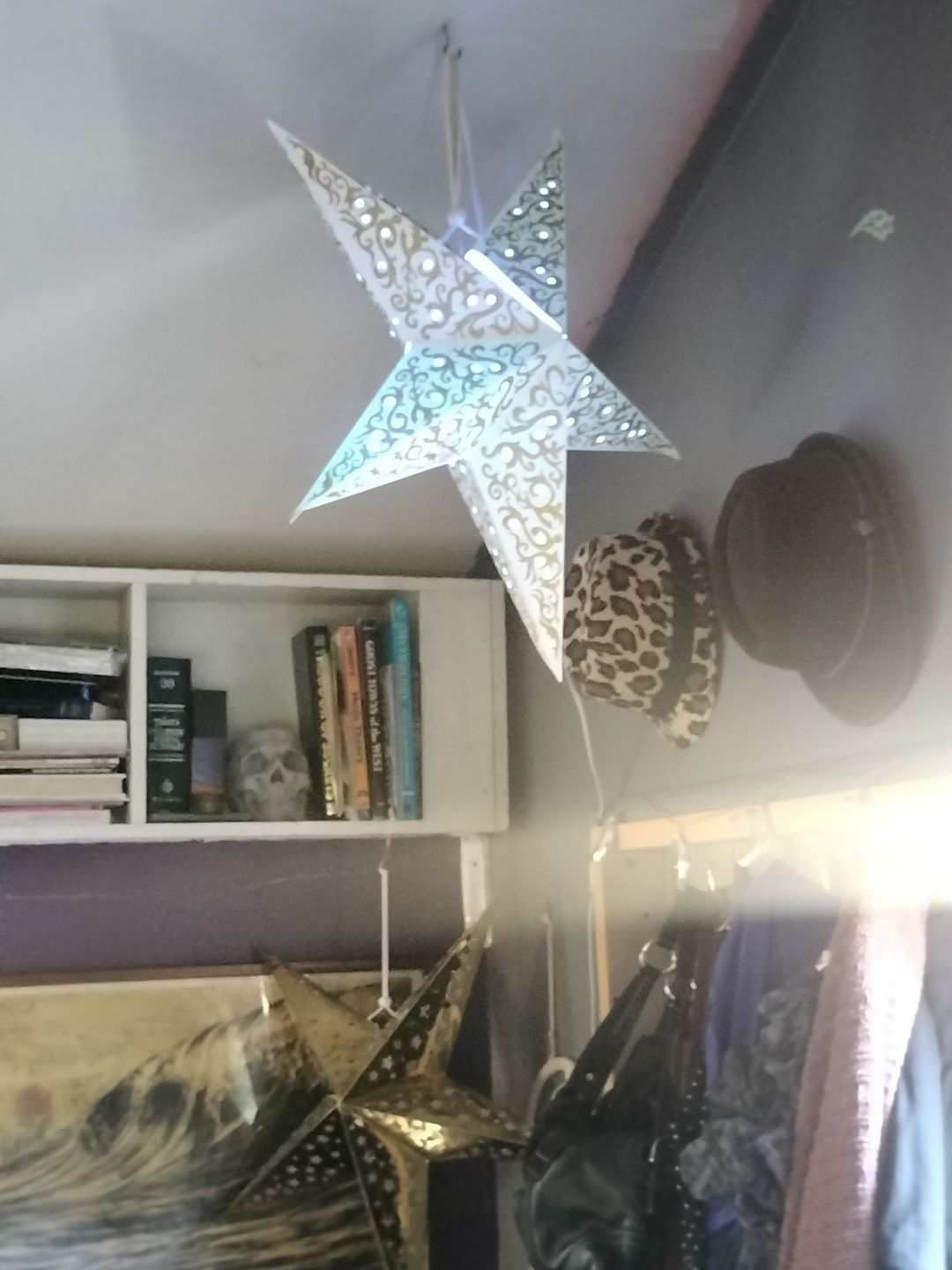 Customer photo review of 24" Gold Bramble Glitter Paper Star Lantern, Hanging
