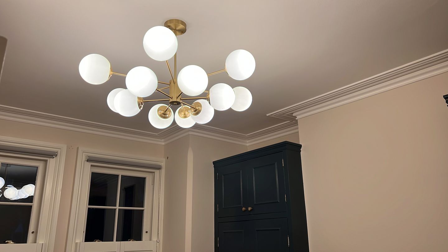 Customer photo review of 12-Light Two-tier Sputnik Opal Globe Chandelier