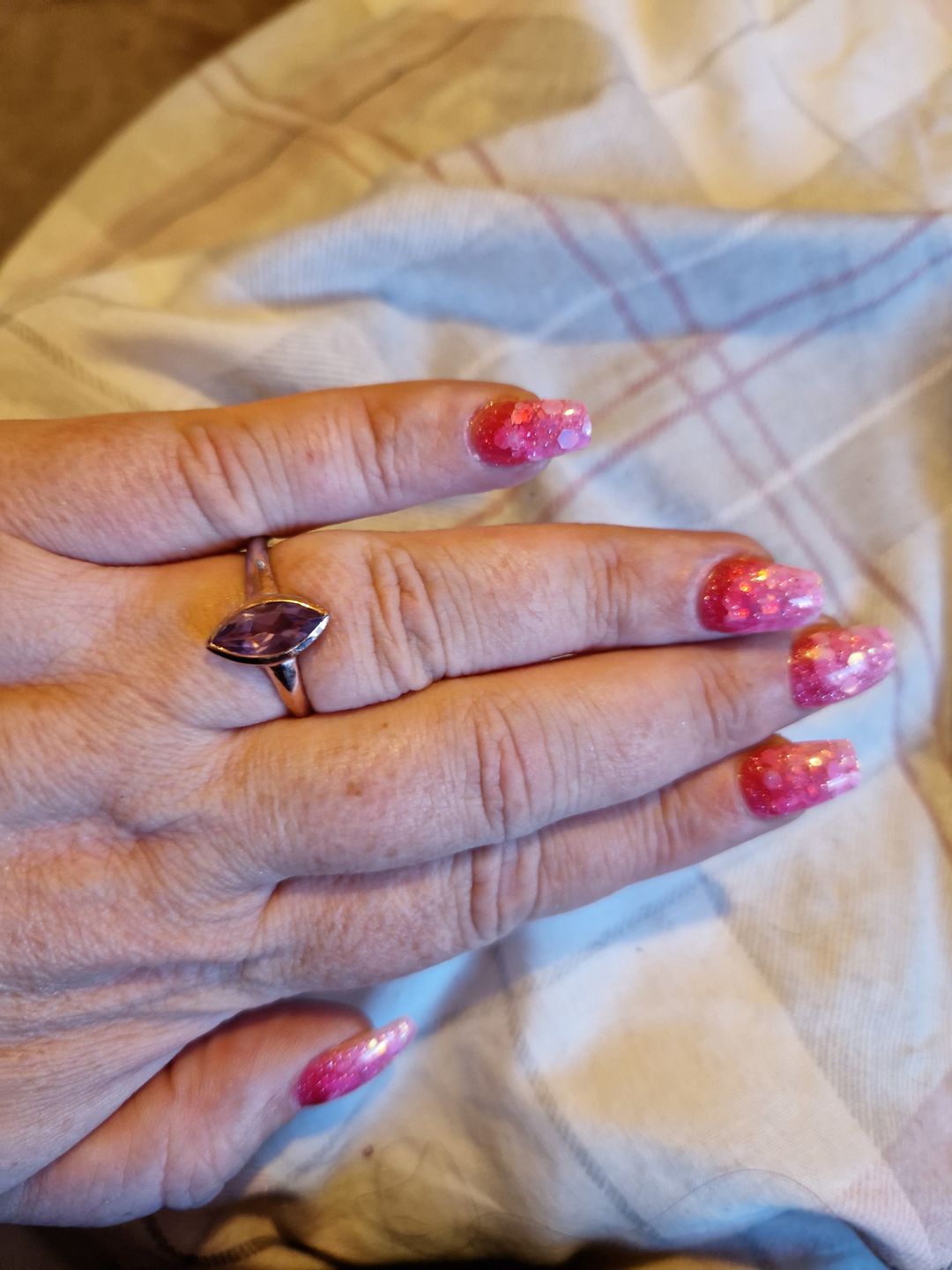 Customer photo review of Surf Moon Ring with Pink Amethyst