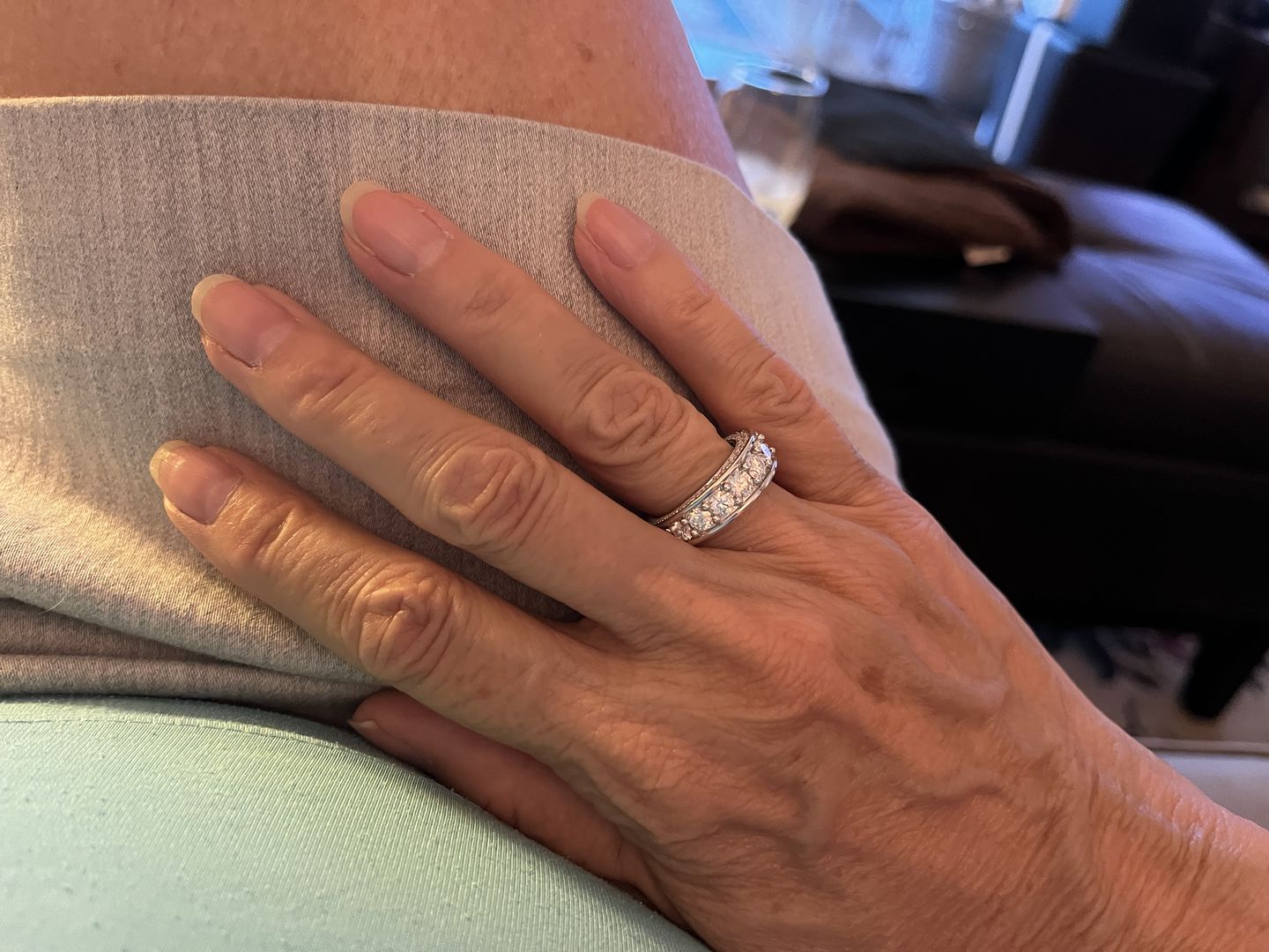 Customer photo review of Triple Channel Set Moissanite Half Eternity Wedding Band