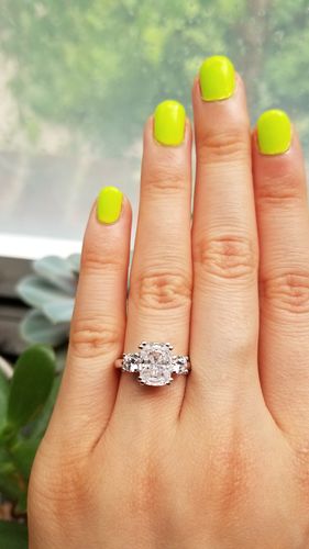 Customer photo review of 3-Stone 2.6ct Cushion CZ Ring in Sterling Silver