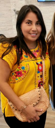 Customer photo review of Mexican Hand Embroidered Tunic Blouse. De la Rosa Blouse.