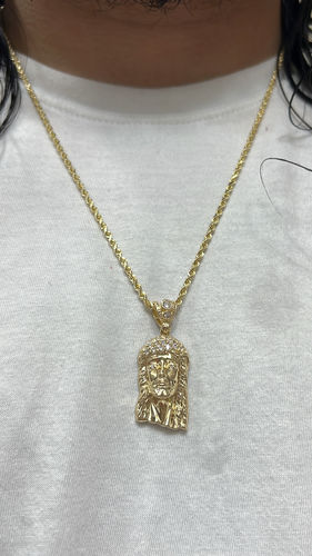 Customer photo review of 14k Jesus Face CZ pendant W/ Hollow Rope Chain (22” inches) JTJ™-