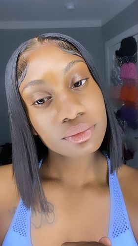 Customer photo review of Melting! Glueless Straight Bob Wig Swiss HD Undetectable Lace 5x5 HD Lace Closure Wig