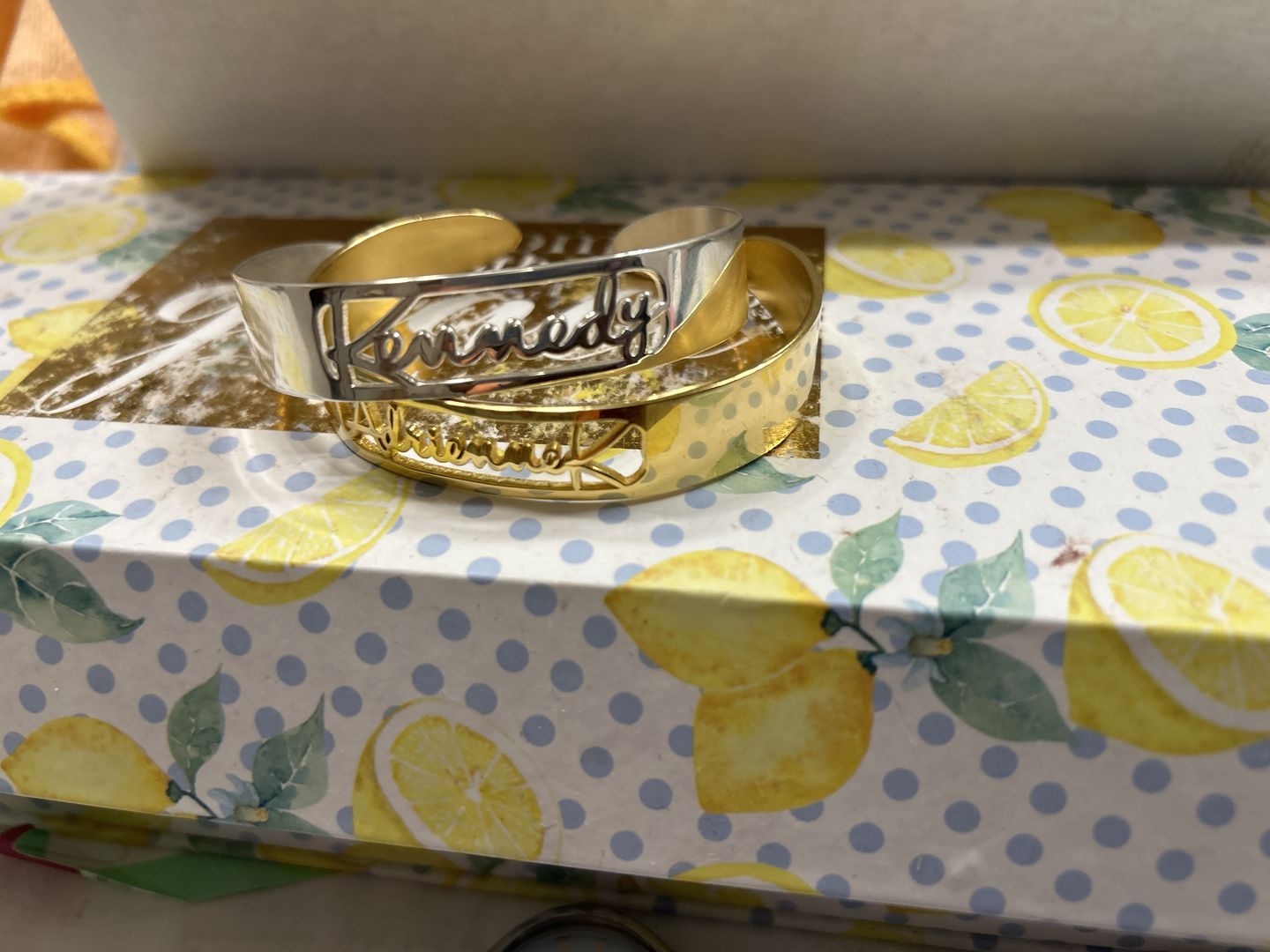 Customer photo review of Cutout Script Name Bangle