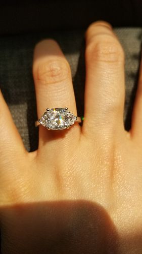 Customer photo review of 3-Stone 3ct Cushion CZ Ring in Sterling Silver
