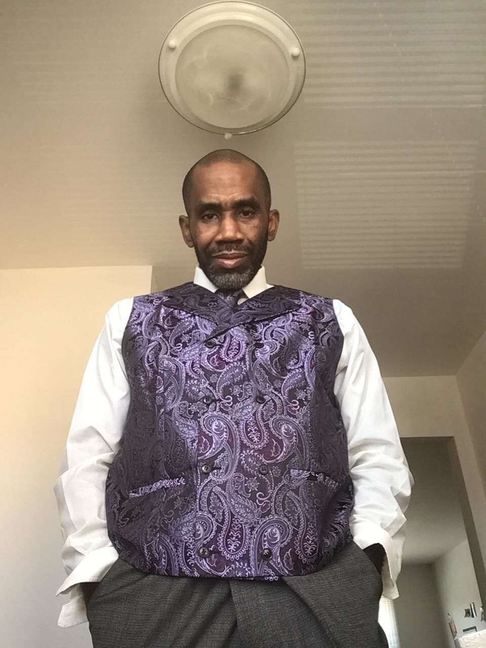 Customer photo review of Purple Paisley Jacquard Silk Men's Vest Hanky Cufflinks Tie Set For Suit or Tuxedo