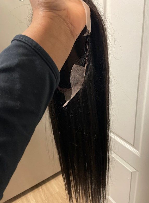 Customer photo review of 4C Edges | Luvwin 180% Density Straight with Yaki Edges Free Parting Undetectable Pre-cut Lace Front Wig | Afro Inspired