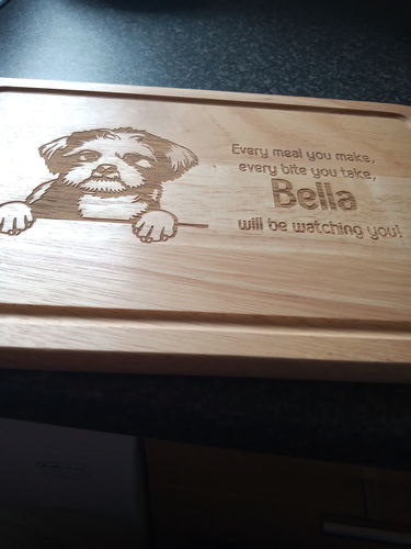 Customer photo review of Personalised Chopping Board - Dog Breed & Name