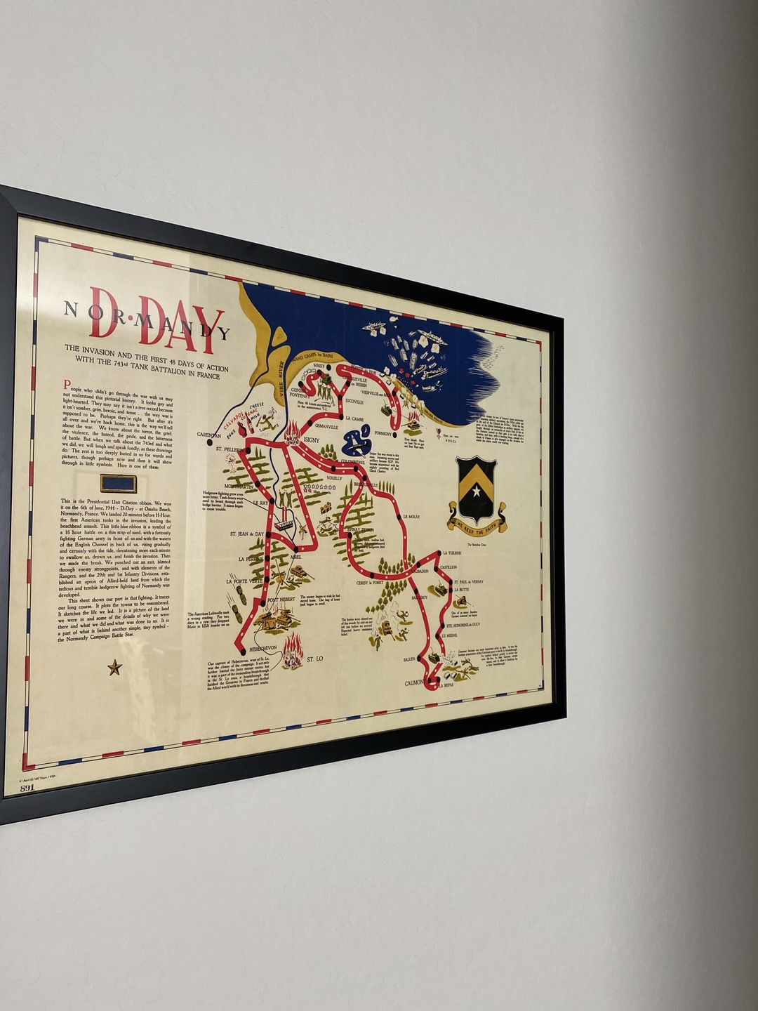 Customer photo review of Old Map of D Day Landings in Normandy, 1944 - 743rd Tank Battalion in Northern France - US Army World War 2