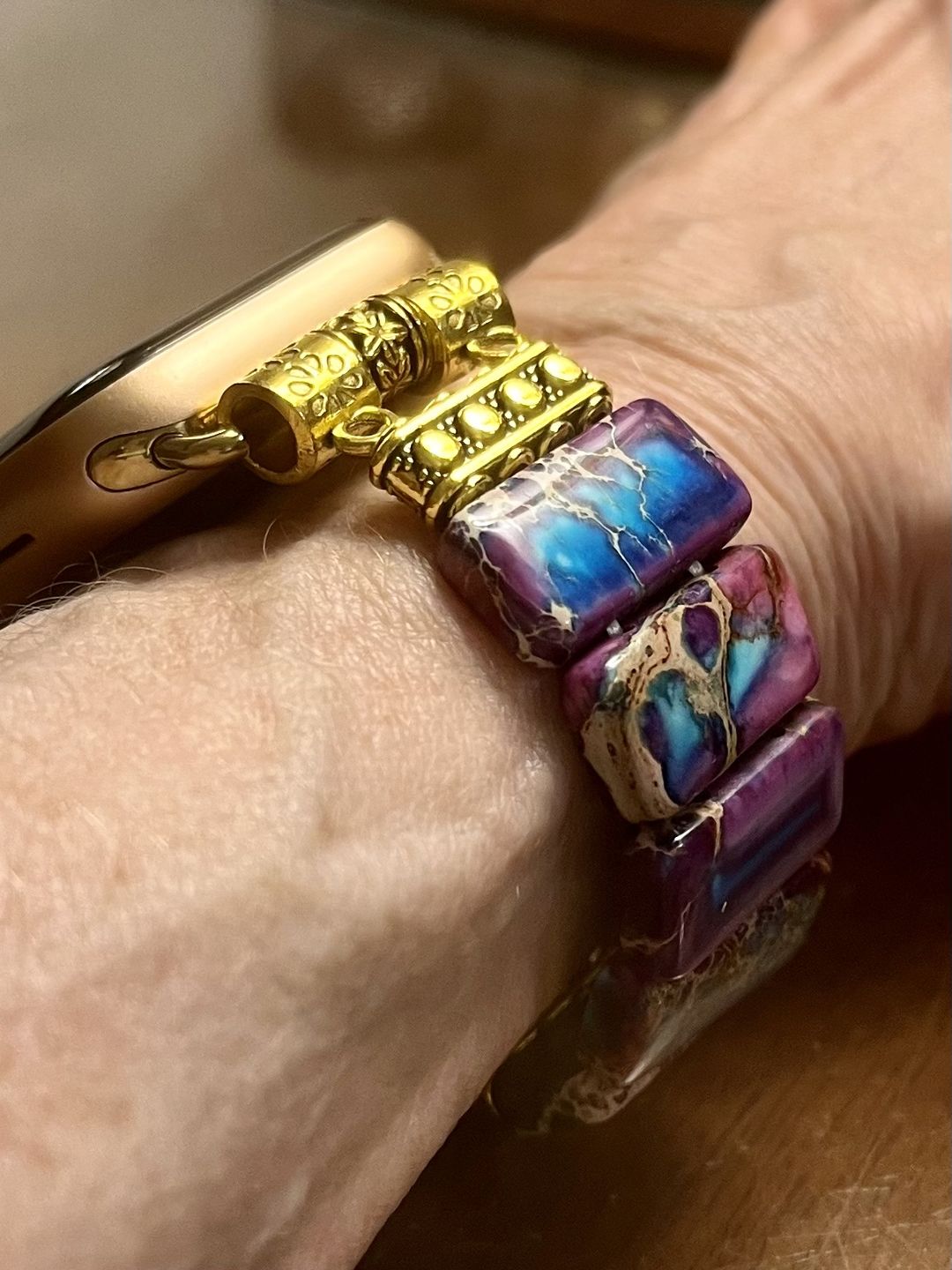 Customer photo review of Majestic Tibetan Jasper Stretch Apple Watch Strap