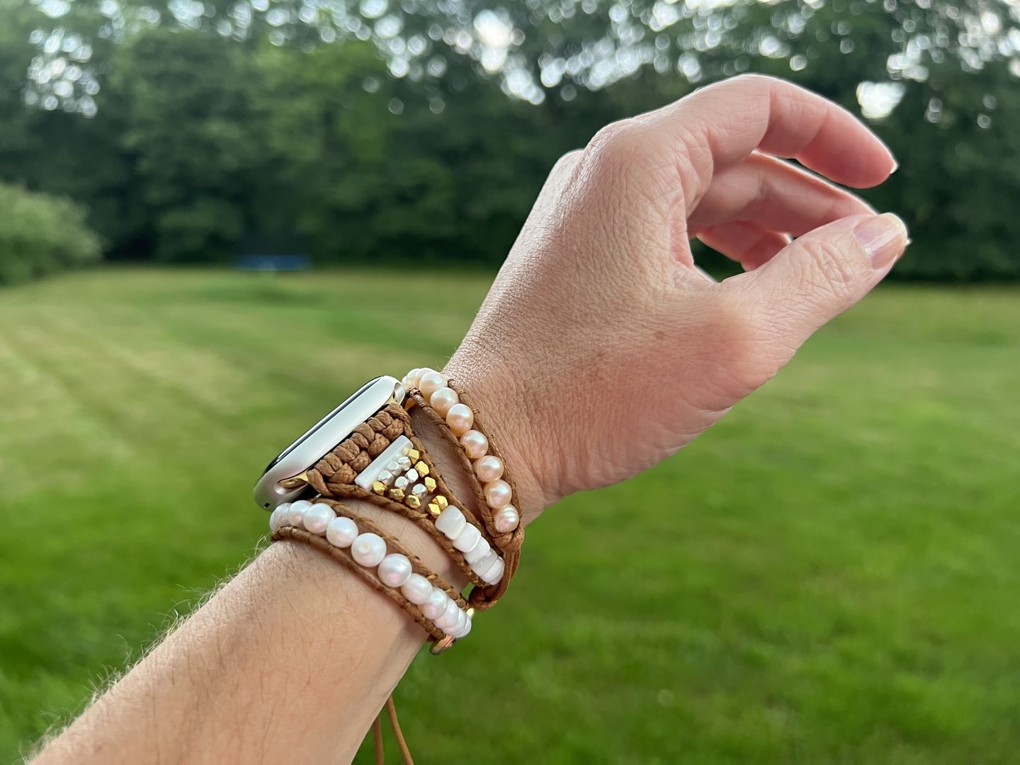 Customer photo review of Graceful Freshwater Pearl Apple Watch Strap