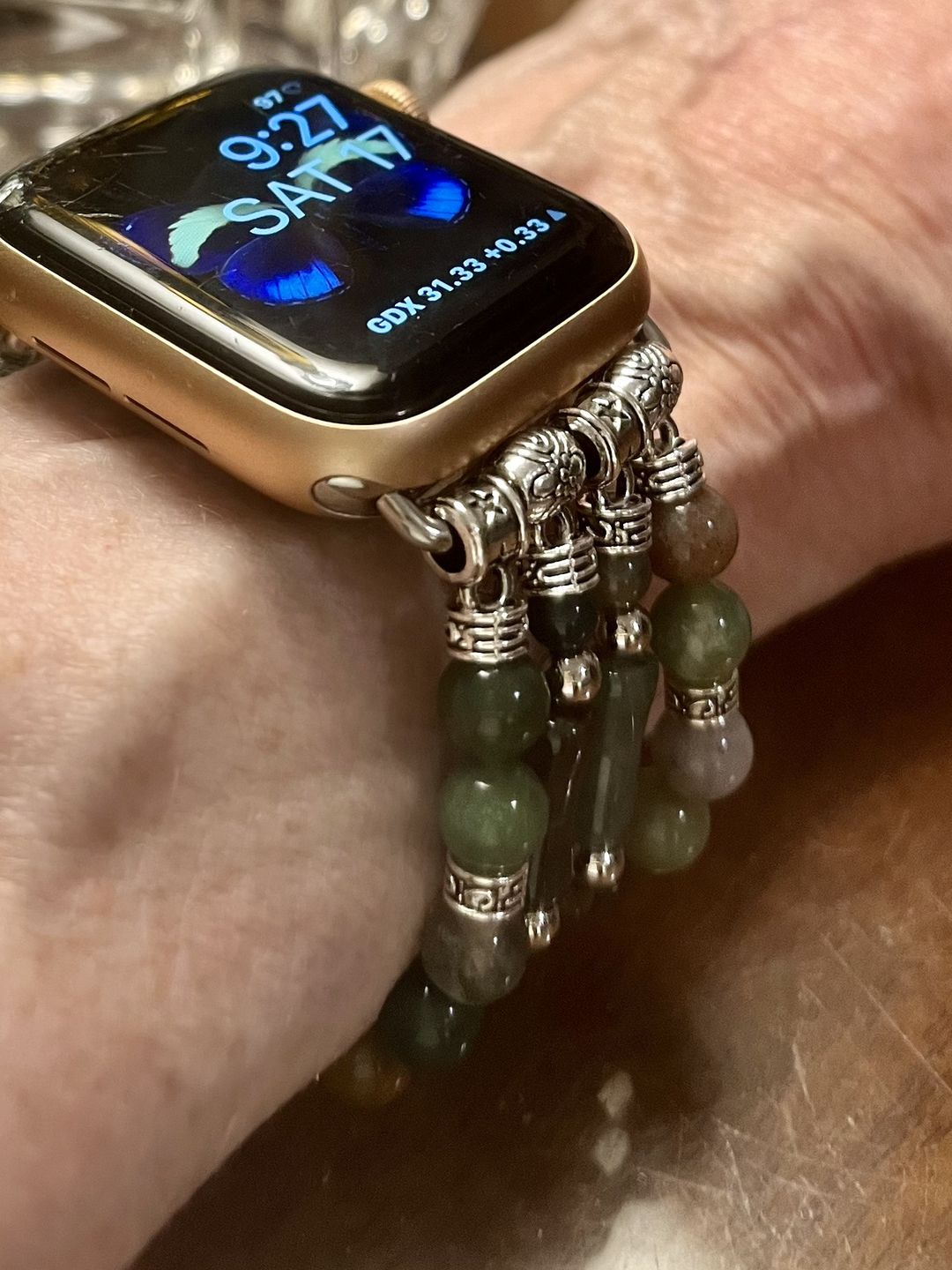 Customer photo review of Vintage Agate Stretch Apple Watch Strap
