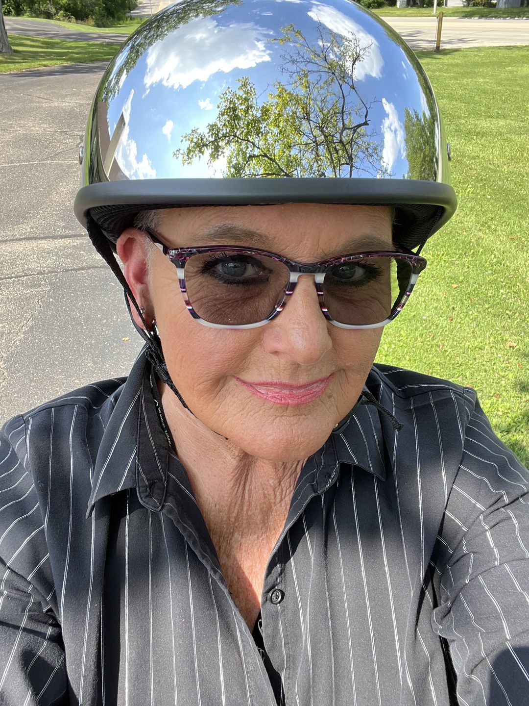 Customer photo review of Smallest Beanie Half Helmet - Chrome