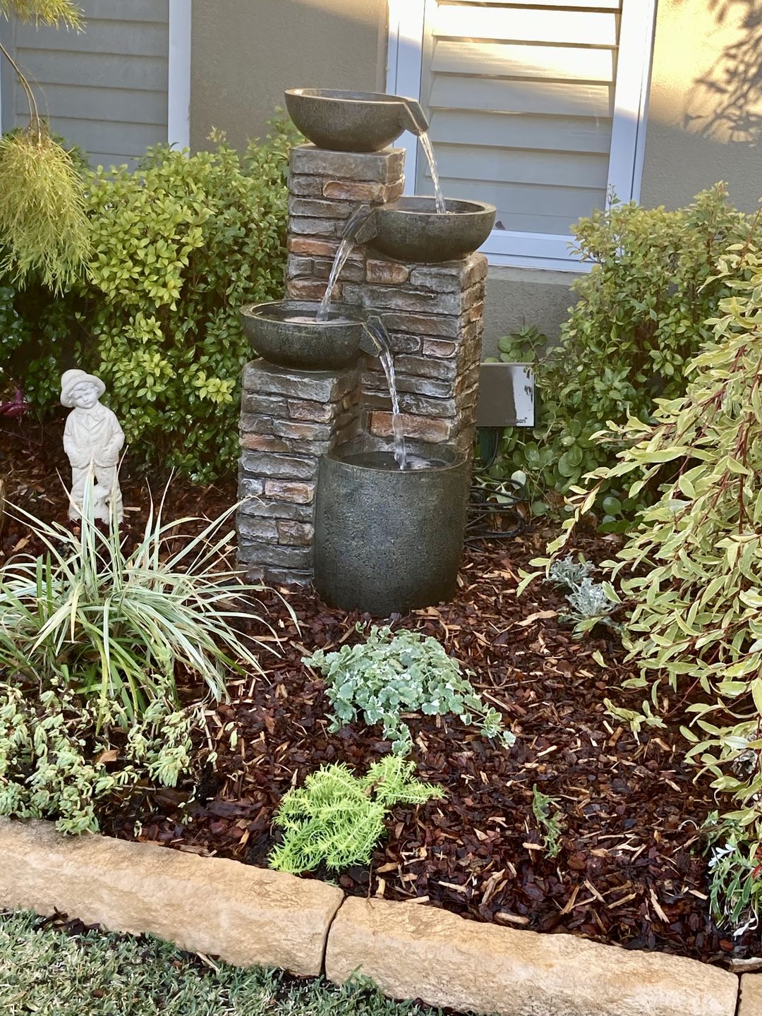 Customer photo review of Pots & Bricks 4-Tier Water Fountain - Rustic Charm 90cm