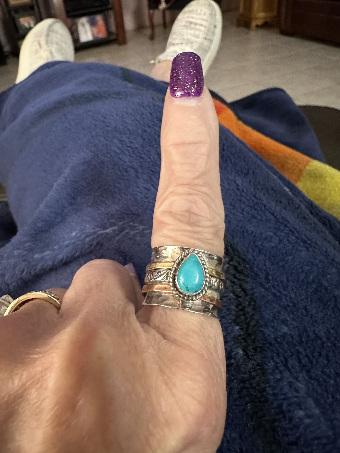 Customer photo review of Teardrop Turquoise Fidget Ring Sterling Silver