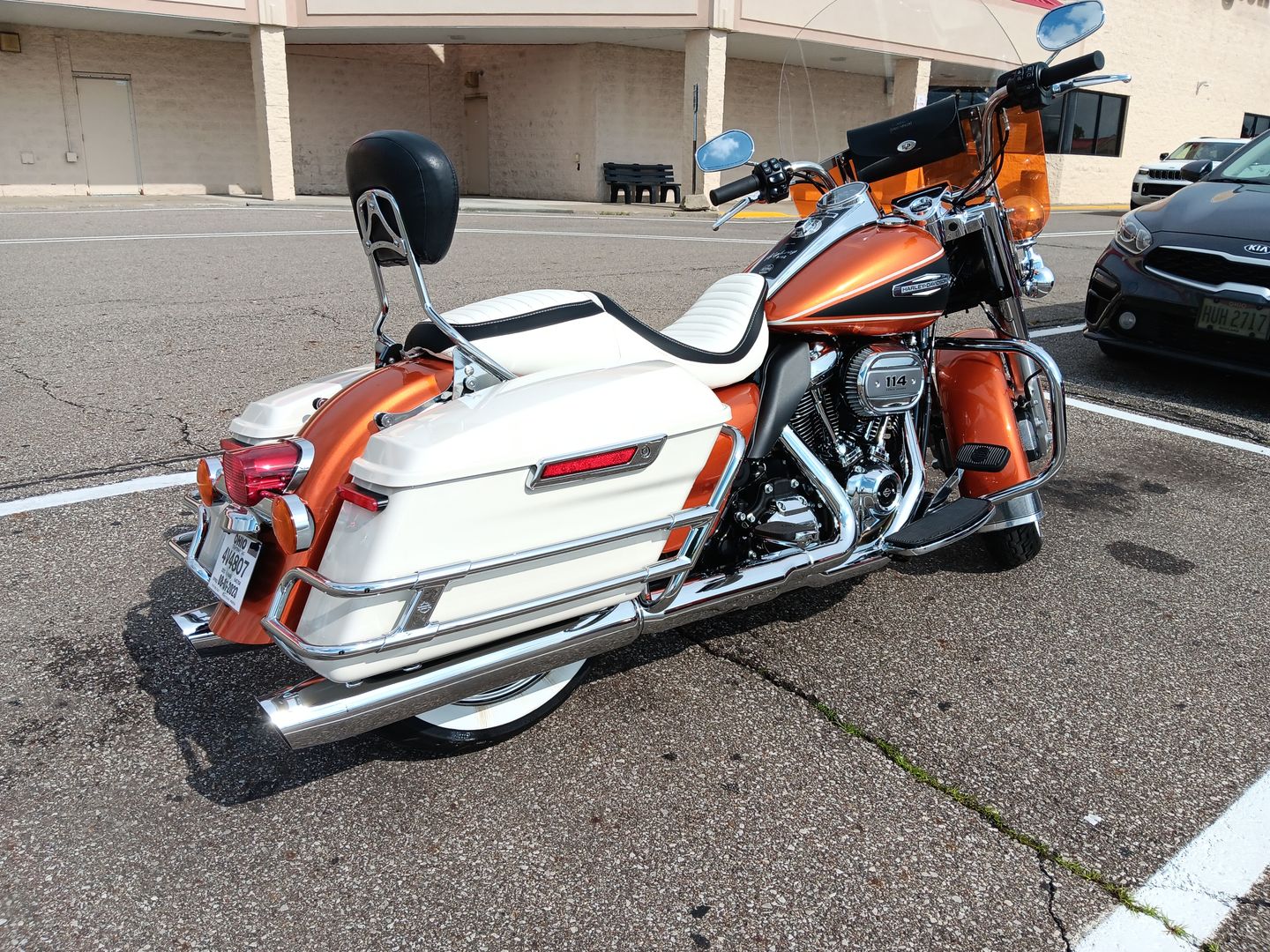 Customer photo review of Harley Passenger Seat, 2-Up One-Piece Rider Driver Motorcycle Seat Fit for Touring Road Glide FLTRX Electra Glide FLHT Road King FLHR Street Glide FLHX and Tri Glide Models (Black and White)