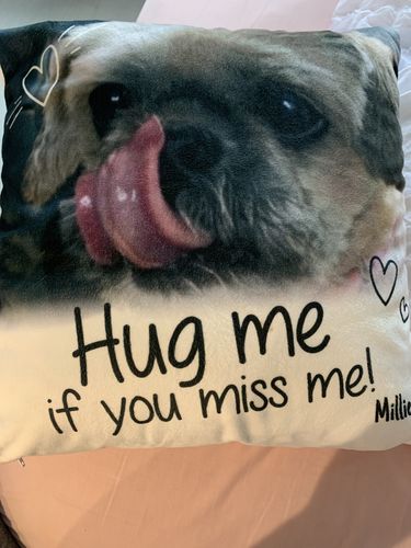Customer photo review of Hug me if you miss me - Personalised pillow