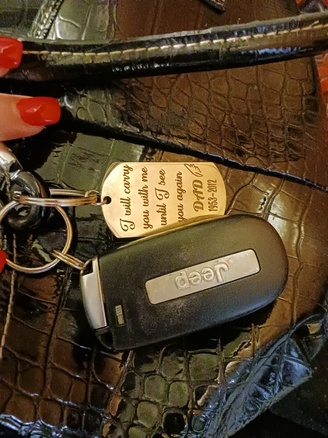 Customer photo review of I Will Carry You With Me Until, Personalized Keychain, Memorial Gifts, Custom Photo