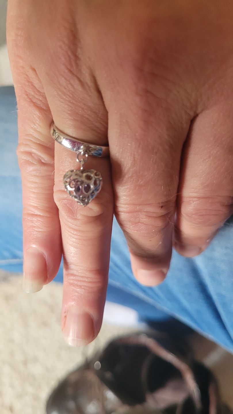 Customer photo review of Angel Heart Charm Ring with Tanzanite