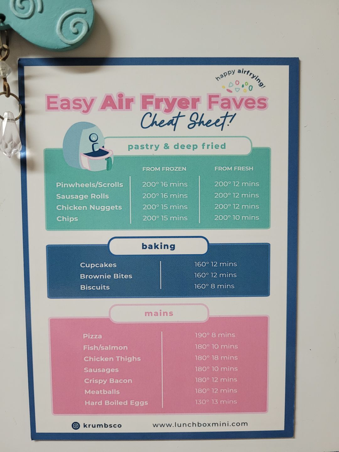 Customer photo review of krumbsco Easy Air Fryer Faves Cheat Sheet - Magnet