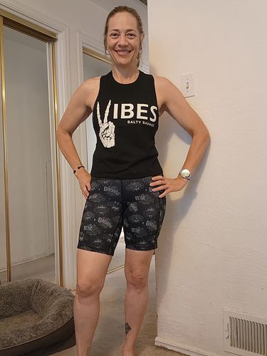 Customer photo review of Salty Savage Ladies "VIBES" Flowy Crop Tank