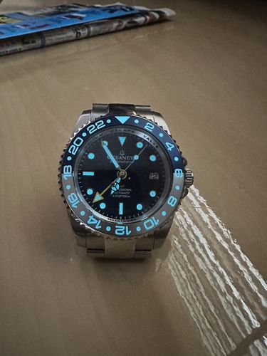 Customer photo review of Oceaneva™ Men's GMT Automatic Deep Marine Explorer 1250M Pro Diver Blue Dial Silver Bezel Watch