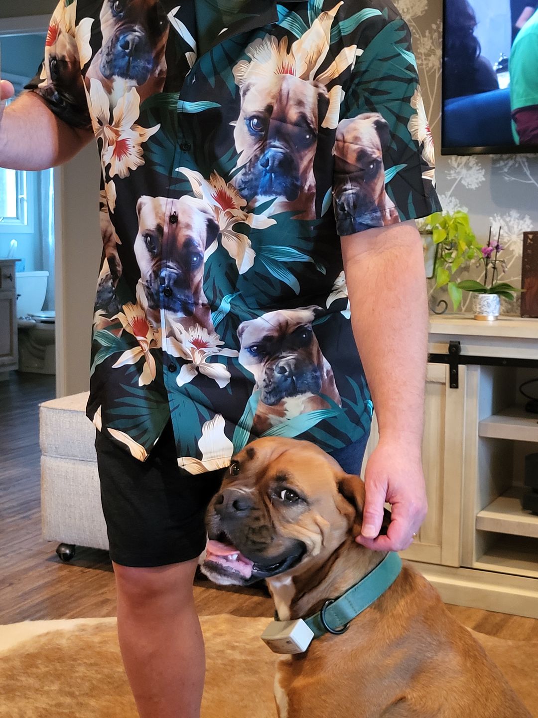 Customer photo review of Custom Hawaiian Shirt For Dog Lovers | Personalized Puppy Lovers Gift | Leaves & Flowers Pattern Dark Green Color Aloha Shirt