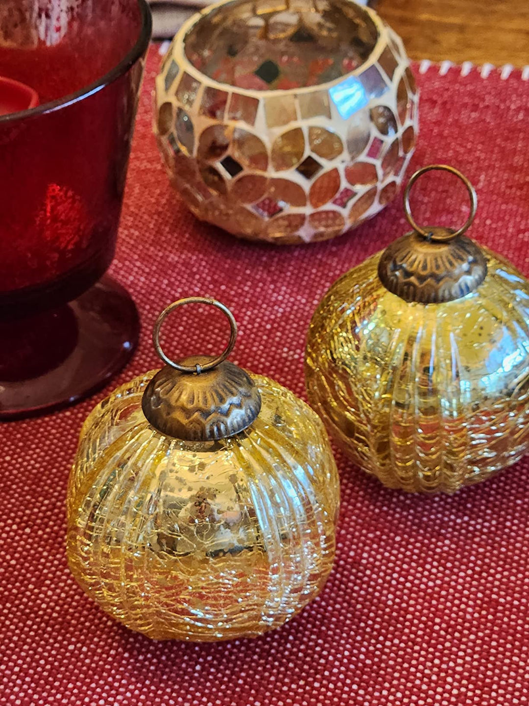 Customer photo review of Set of 4 Gold Mercury Glass Ornaments (3.15 Inch Grooved Crackle Ball) - Perfect for Christmas Tree, Hanging Holiday Decoration, Gifts & Home Decor