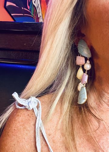 Customer photo review of PASTEL RAINBOW PEBBLE CHANDELIER CLIP-ON EARRINGS
