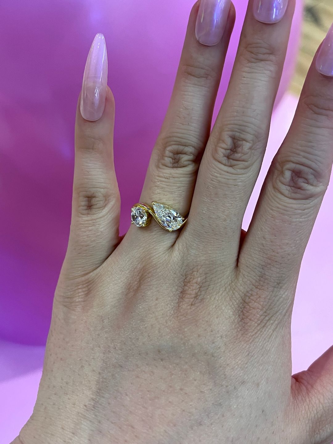 Customer photo review of Louily Unique Double Stones Design Pear & Round Cut Engagement Ring In Sterling Silver
