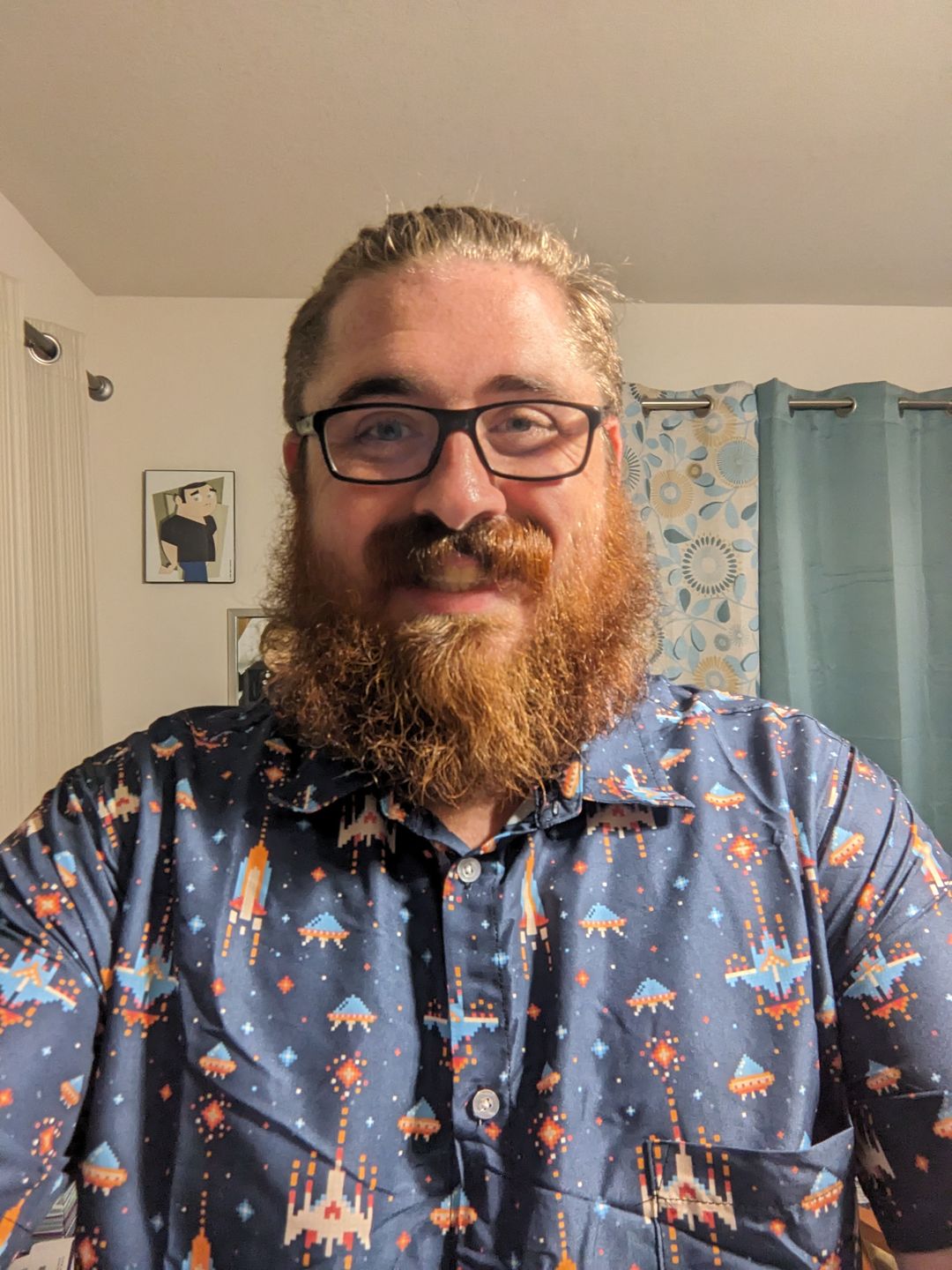 Customer photo review of Space Retro Arcade Button Up Shirt
