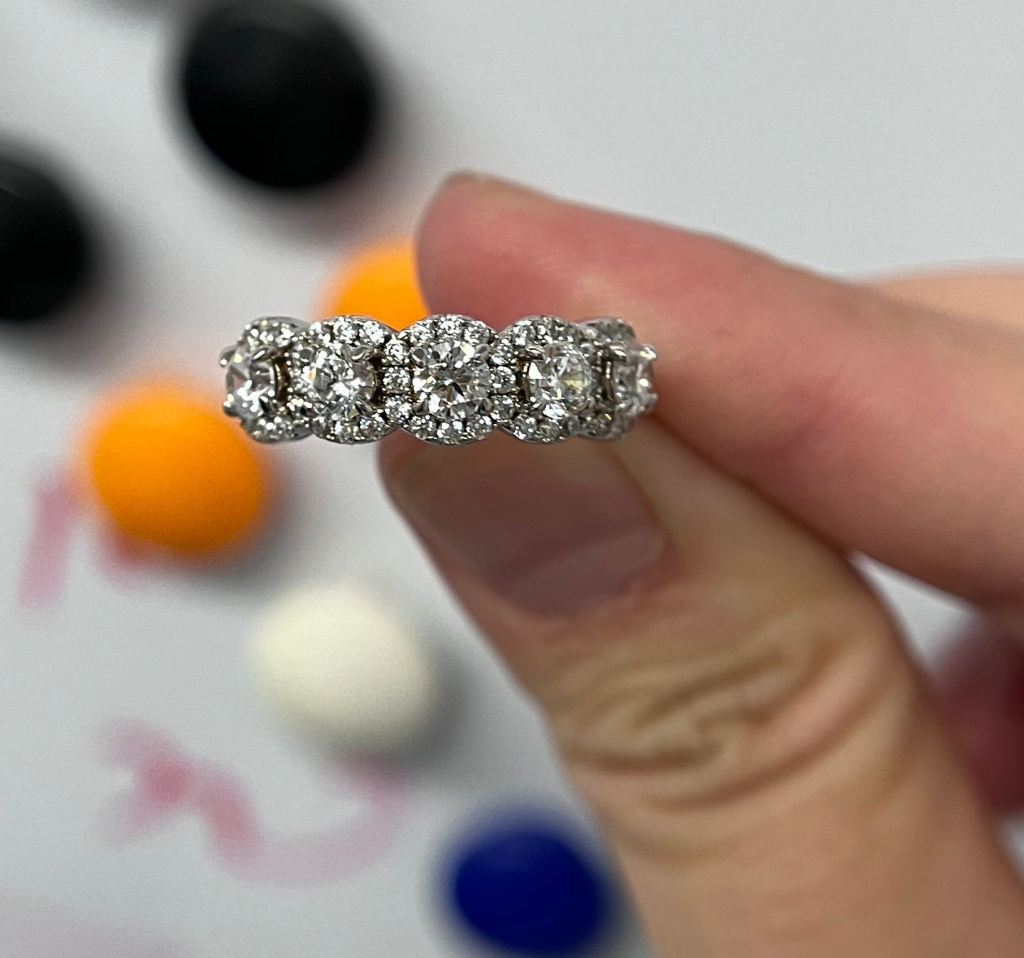 Customer photo review of S925 Round Cut 1.5 Ct Fashion Halo Five Stone Anniversary Ring In Sterling Silver