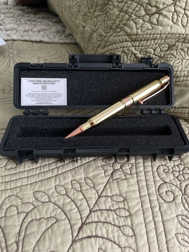 Customer photo review of .308 Real Bullet Casing Refillable Twist Pen - Tactical Gift Box - Polished Brass
