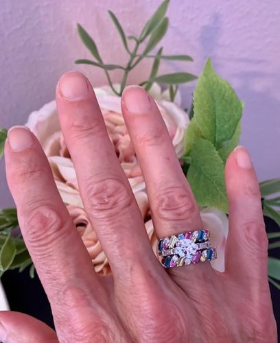 Customer photo review of Cluster CZ Stackable Band in Sterling Silver