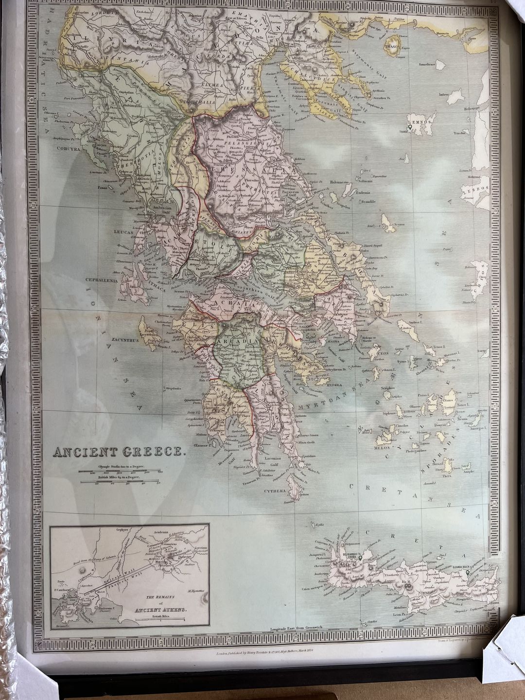 Customer photo review of Old Map of Ancient Greece, 1834, by Teesdale - Crete, Macedonia, Corfu, Albania, Athens, Thessaly, Attica