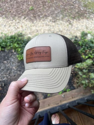 Customer photo review of Custom Leather Patch Trucker Hat - Richardson 112