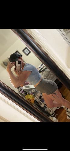 Customer photo review of White Scrunched Pocket Scrunch Butt Shorts