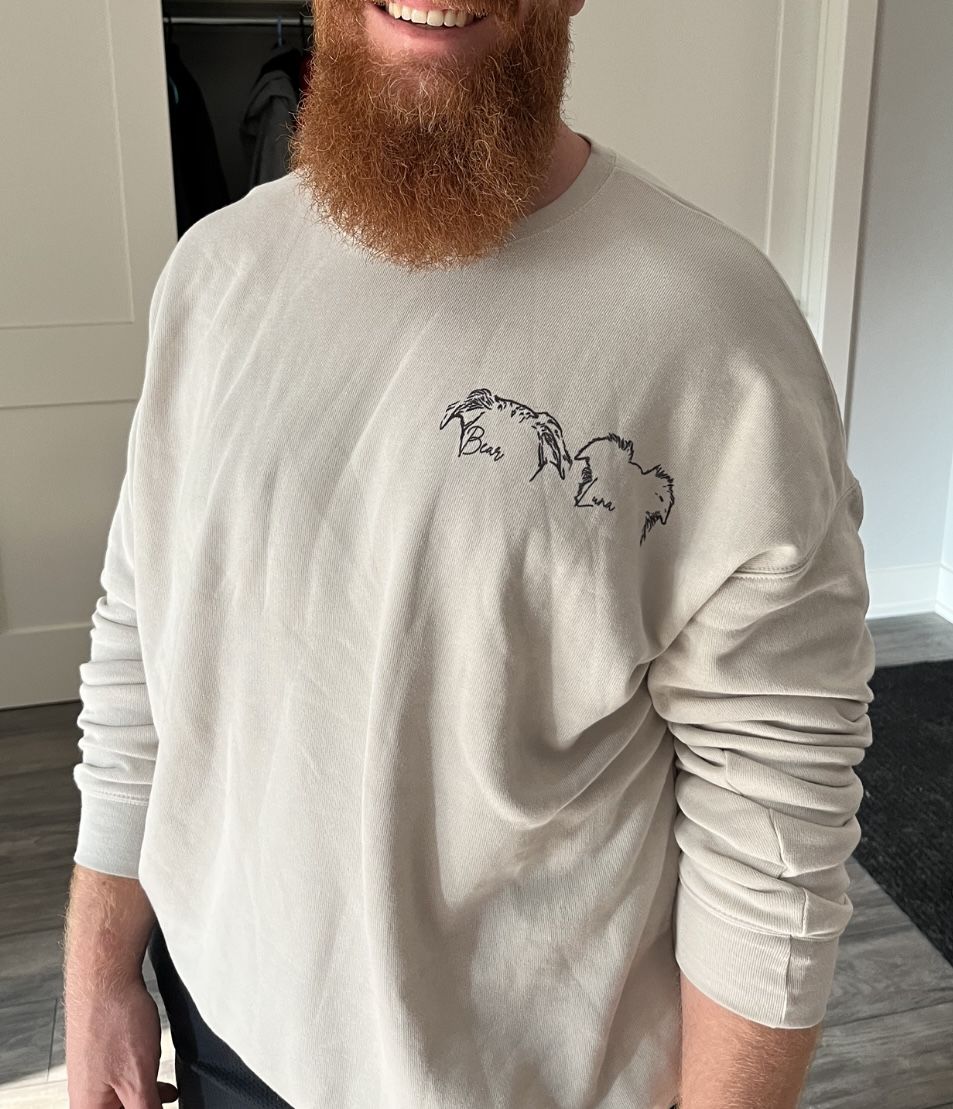 Customer photo review of LIMITED EDITION Custom Pet Raw Seam Crewneck, Unisex