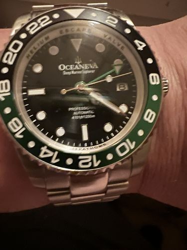 Customer photo review of Oceaneva™ Men's GMT Automatic Deep Marine Explorer 1250M Pro Diver Black Green Bezel Watch