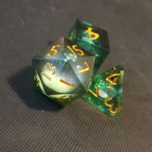 Customer photo review of Green Liquid Core Resin DnD D&D Dice Set