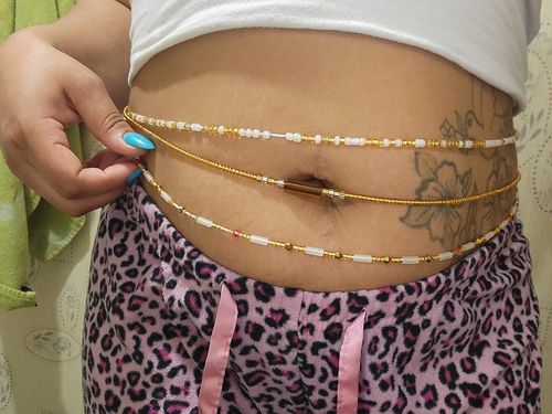 Customer photo review of Delicate Peach Thick Tie On Waist Beads