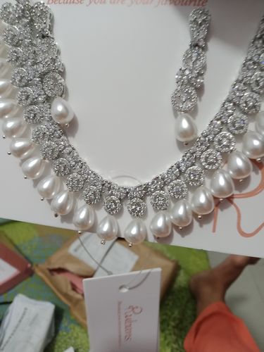 Customer photo review of Rubans Rhodium Plated Polki & Zirconia Studded Minimal Tear Drop Pendant Set