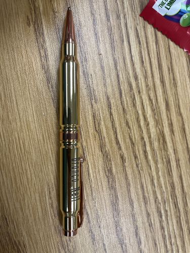 Customer photo review of .308 Real Bullet Authentic Brass Casing Refillable Twist Pen - Tactical Gift Box - Polished Brass