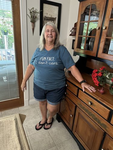 Customer photo review of I Don't Care V-neck