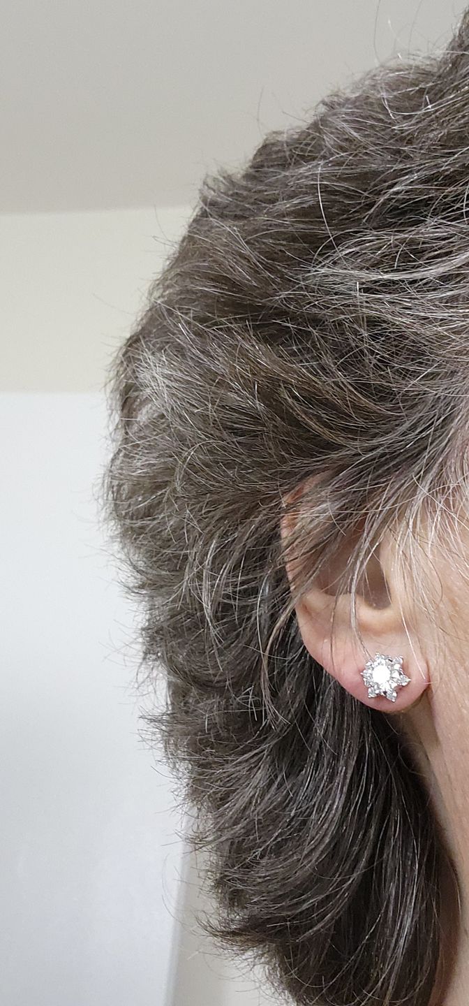 Customer photo review of Moissanite Romantic Snowflake Stud Earrings In Sterling Silver