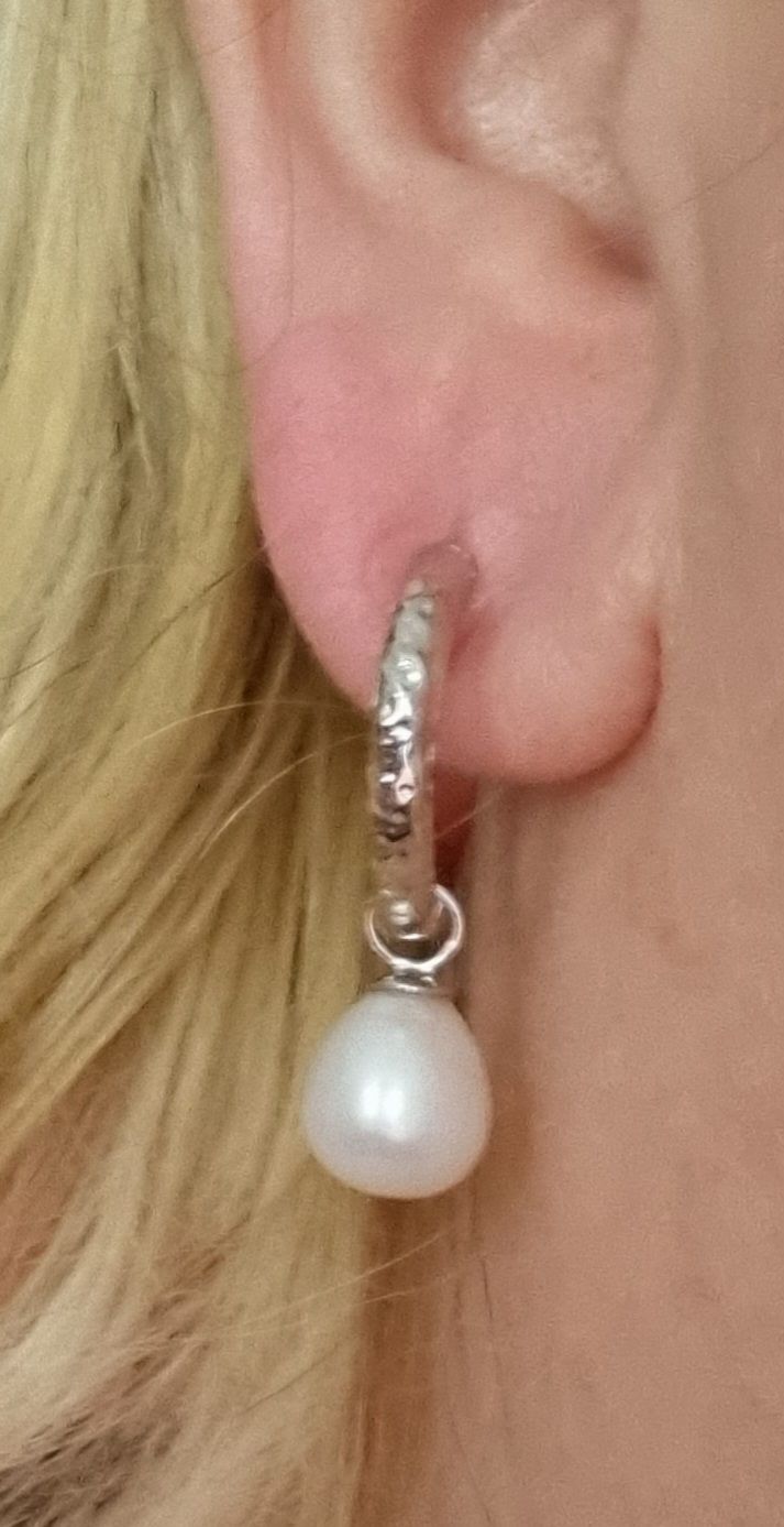Customer photo review of Grecian Pearl Drop Earrings