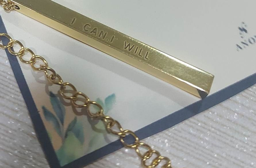 Customer photo review of GOLD Personalized BAR Necklace